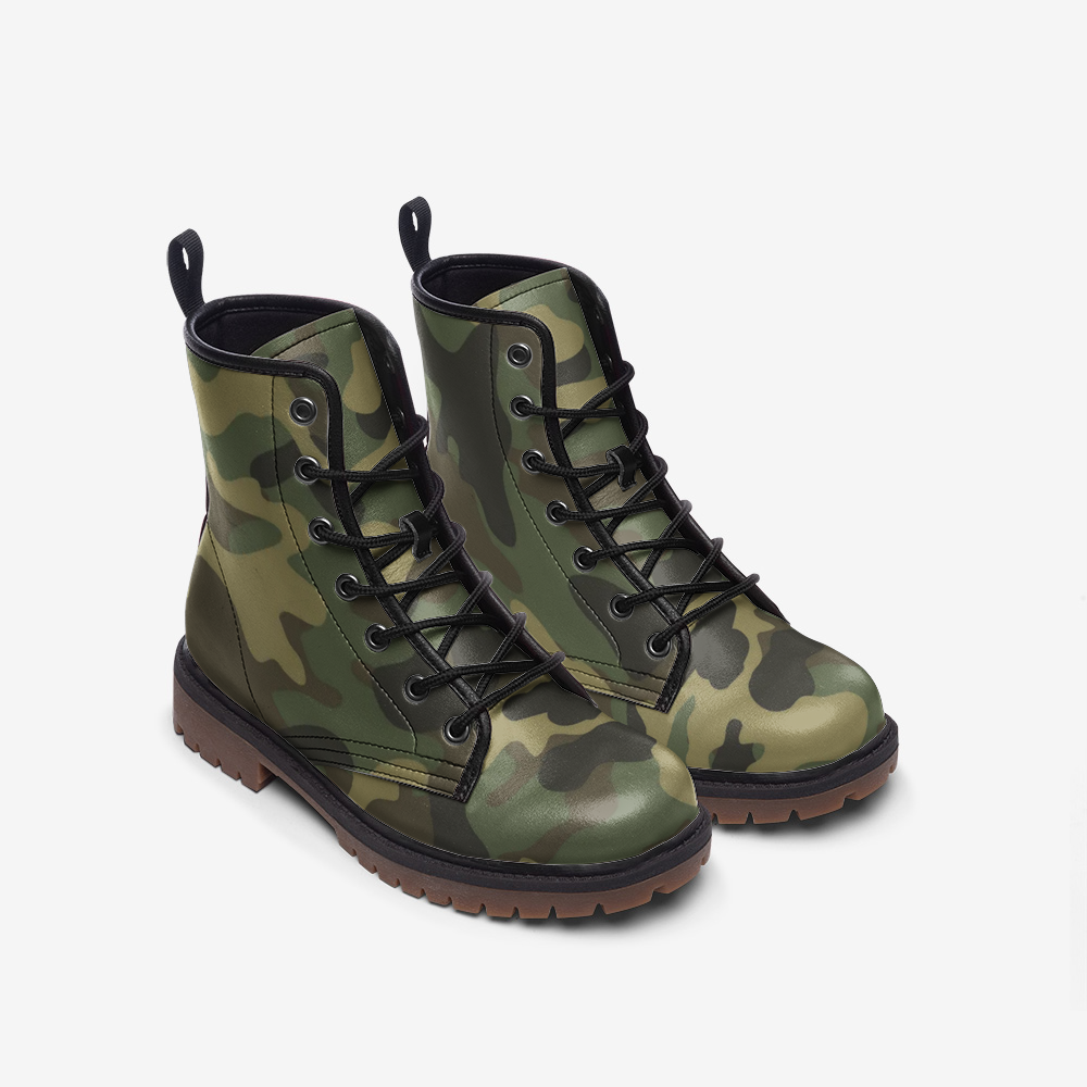 Camo Combat Boots , Green Camouflage Boots, Military Shoes, Army, Vegan Leather, Casual Leather Lightweight boots MT