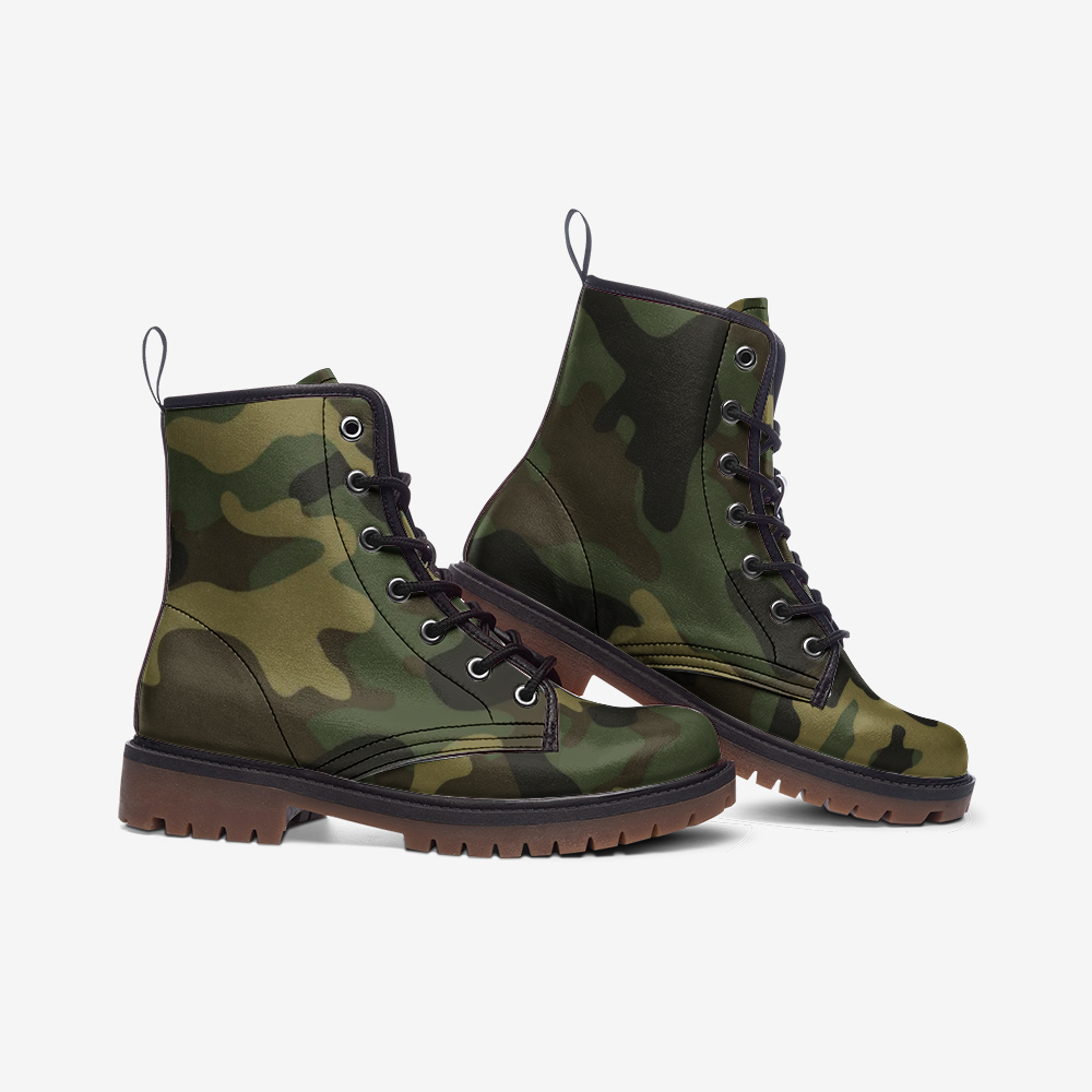 Camo Combat Boots , Green Camouflage Boots, Military Shoes, Army, Vegan Leather, Casual Leather Lightweight boots MT