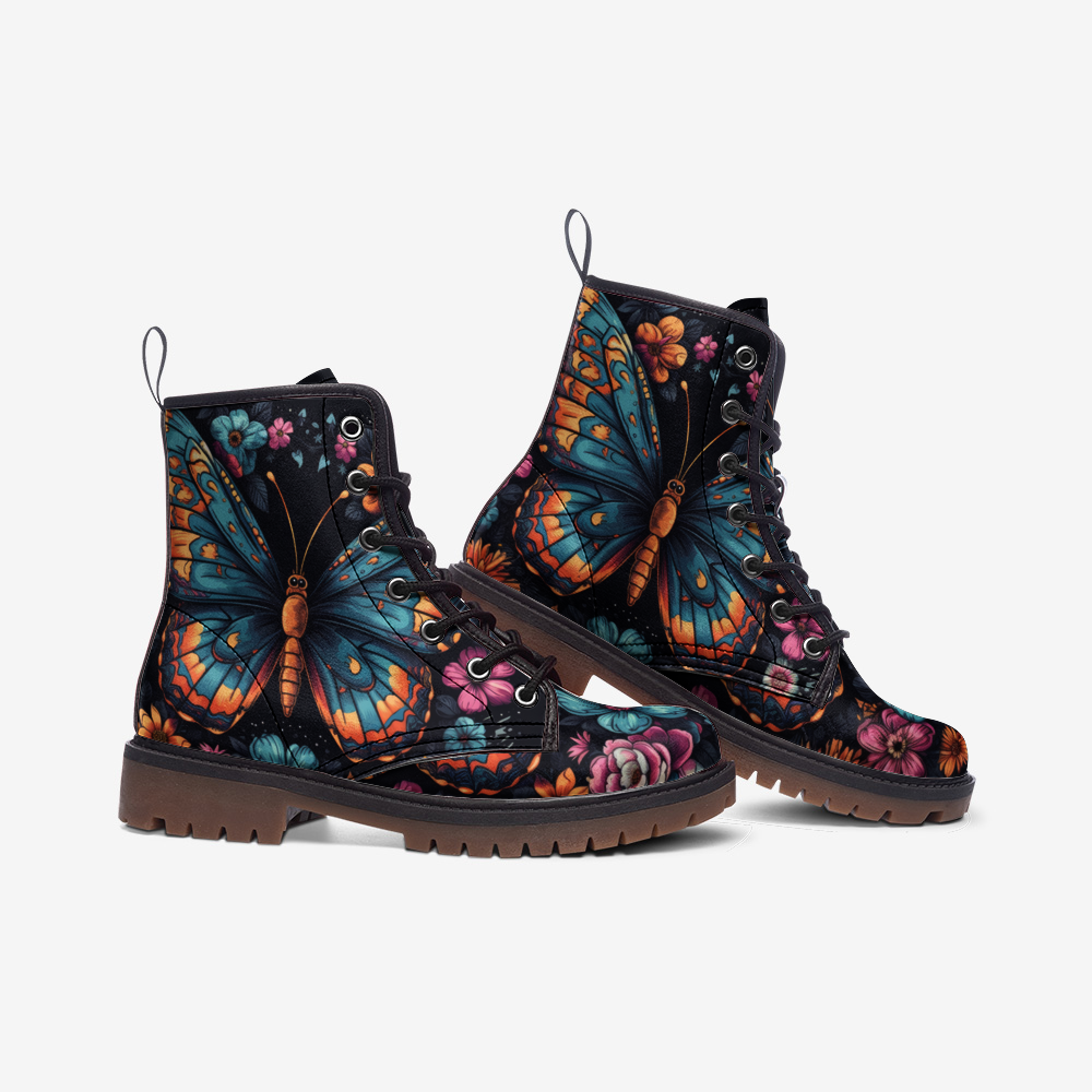 Whimsical Monarch Butterfly Folk Casual Leder Leichte Stiefel MT