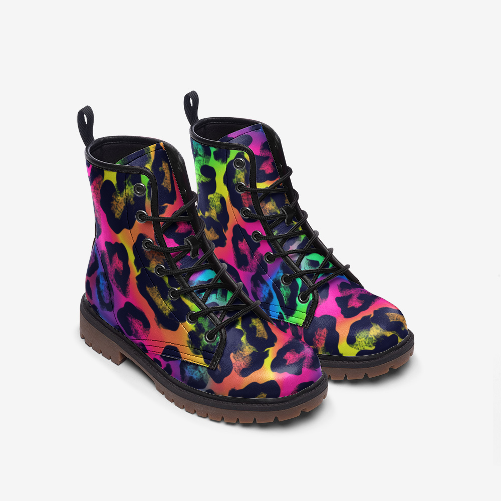 Colorful Rainbow Leopard Casual Leather Lightweight boots MT