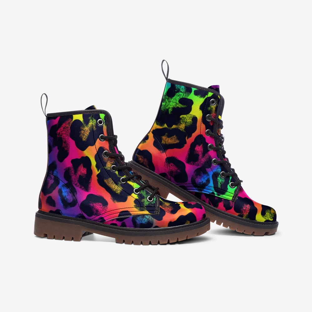 Colorful Rainbow Leopard Casual Leather Lightweight boots MT