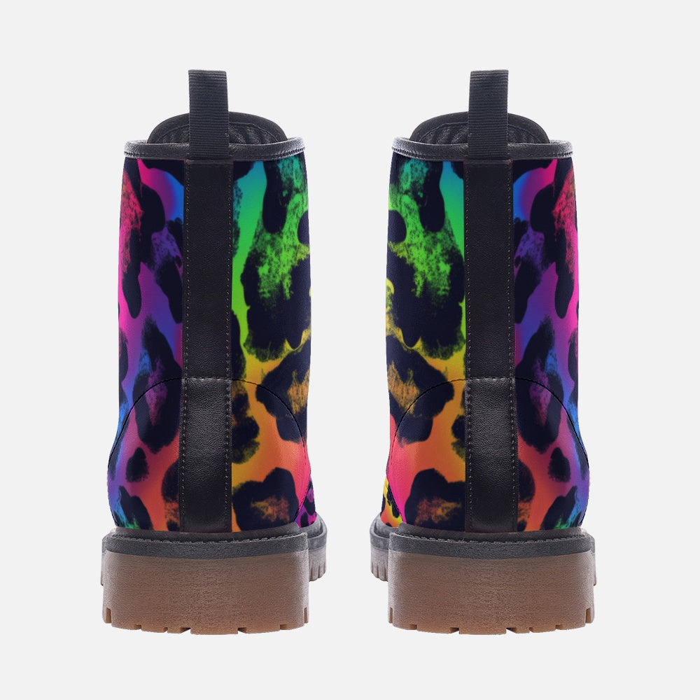 Colorful Rainbow Leopard Casual Leather Lightweight boots MT