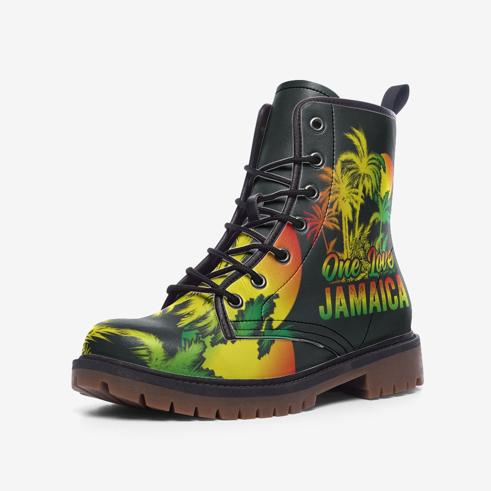 One Love Jamaica Boots, Rasta, Jamaican, Casual Leather Lightweight boots MT, Custom Shoes