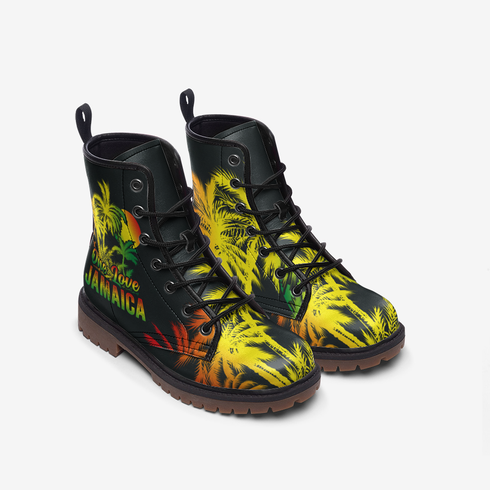 One Love Jamaica Boots, Rasta, Jamaican, Casual Leather Lightweight boots MT, Custom Shoes