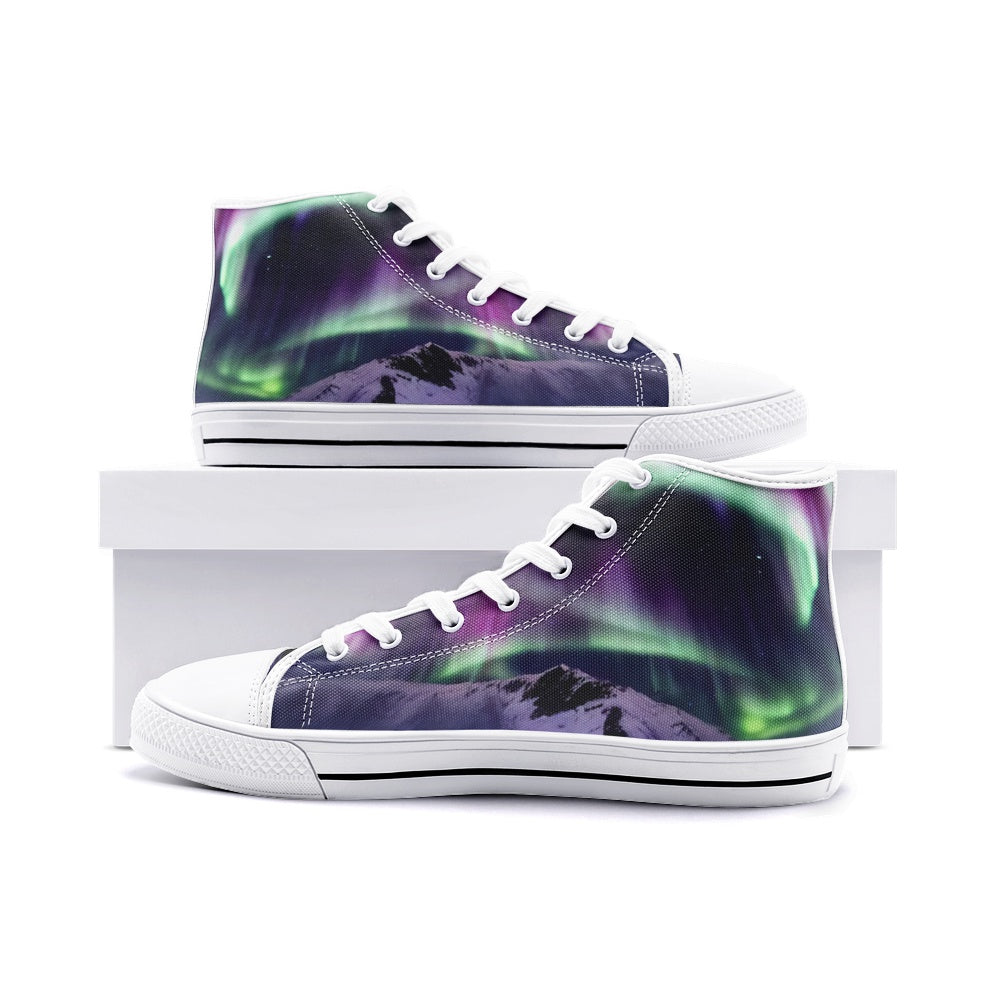 Aurora Borealis Sneakers, Northern Lights, Unisex High Top Canvas Shoes