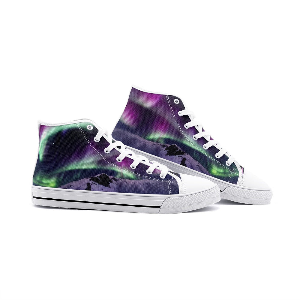 Aurora Borealis Sneakers, Northern Lights, Unisex High Top Canvas Shoes