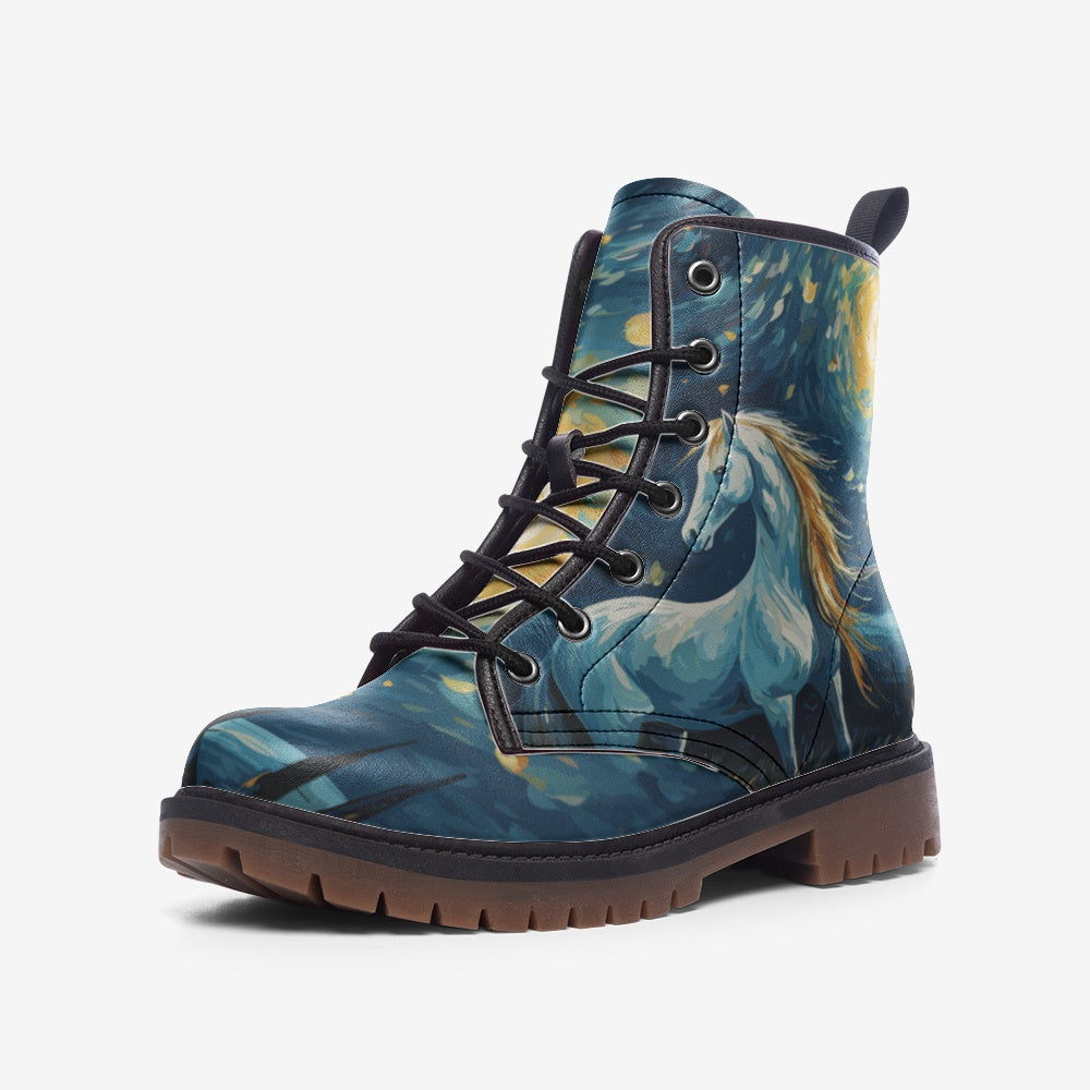 Starry Night Boots, Cute Horse, Van Gogh Art,  Casual Leather Lightweight boots MT