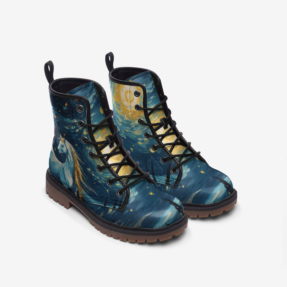 Starry Night Boots, Cute Horse, Van Gogh Art,  Casual Leather Lightweight boots MT