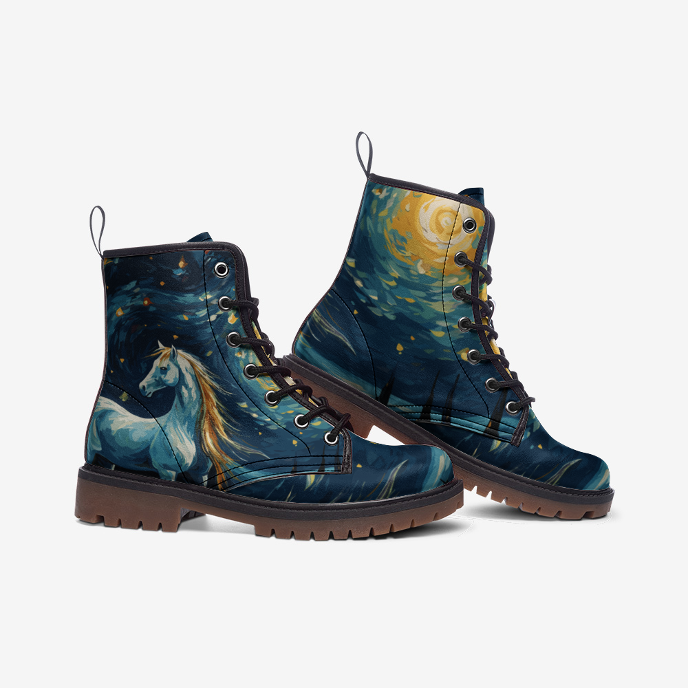 Starry Night Boots, Cute Horse, Van Gogh Art,  Casual Leather Lightweight boots MT