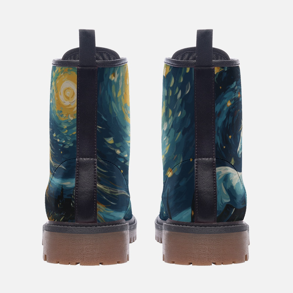 Starry Night Boots, Cute Horse, Van Gogh Art,  Casual Leather Lightweight boots MT