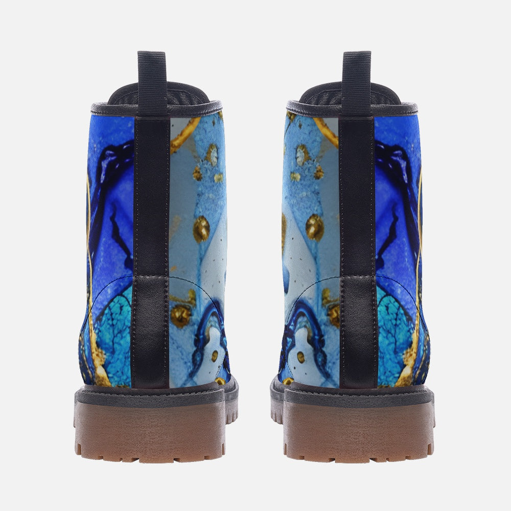 Royal Blue Marble Boots, Gold, Combat Boots, Vegan Leather Boots, Gift for Her, Casual Leather Lightweight boots MT