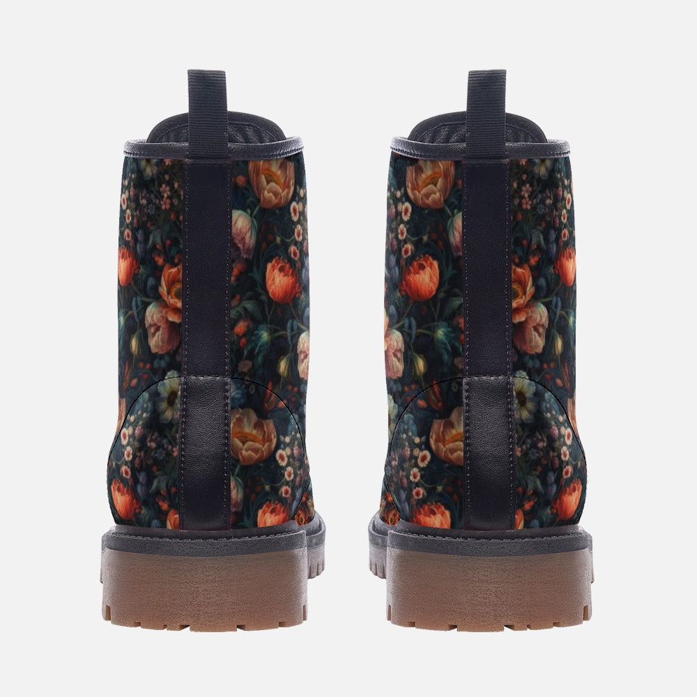 Floral Dark Academia Combat Boots, Vegan Leather Lightweight boots