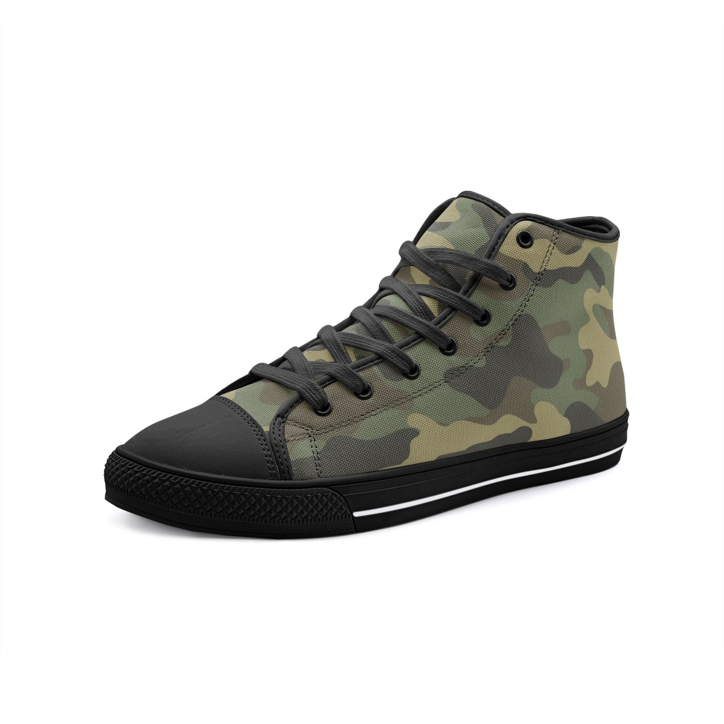 Camo High Top Shoes, Green Camouflage Sneakers Camo Footwear, available in black and in White, Men Women Gift, Unisex High Top Canvas Shoes