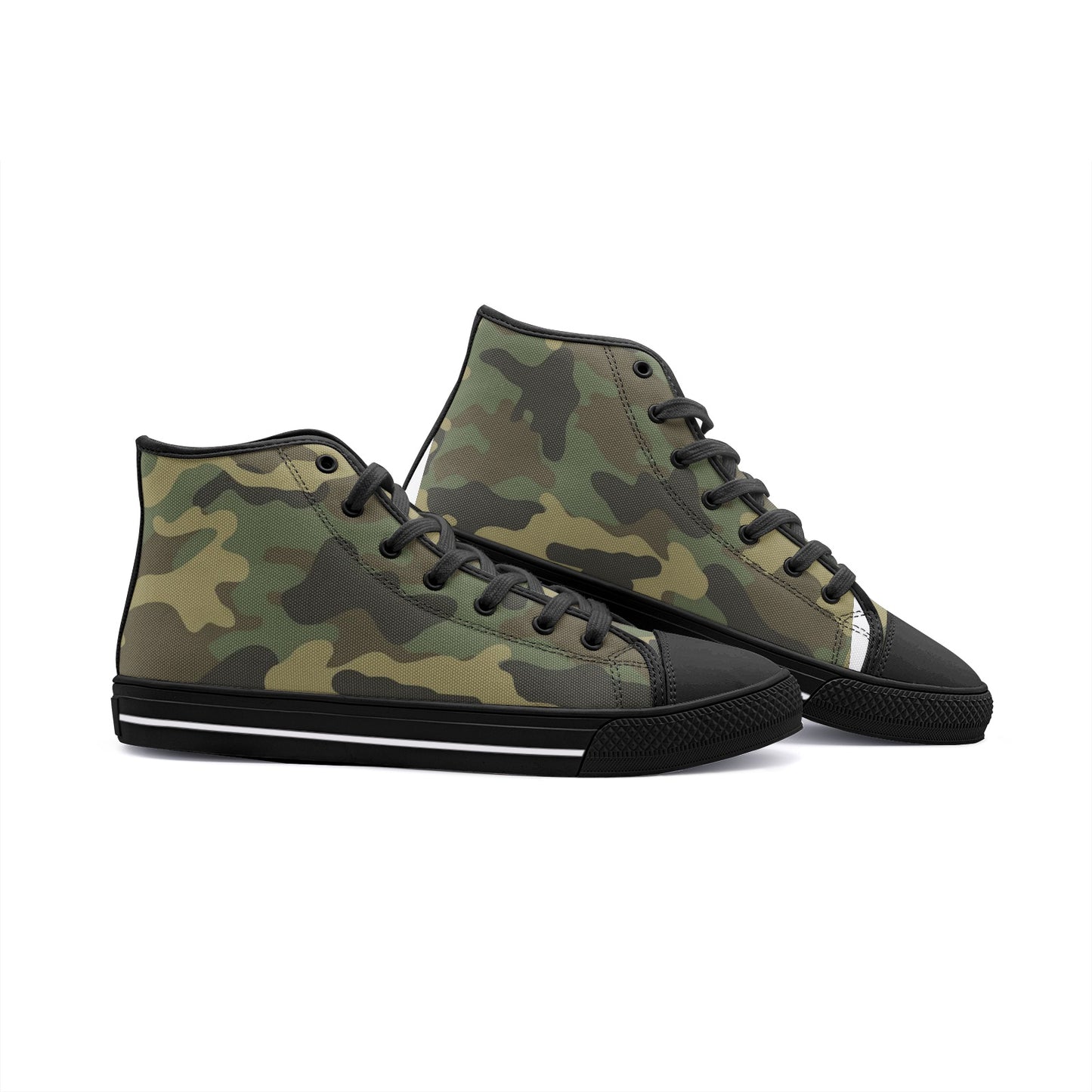 Camo High Top Shoes, Green Camouflage Sneakers Camo Footwear, available in black and in White, Men Women Gift, Unisex High Top Canvas Shoes