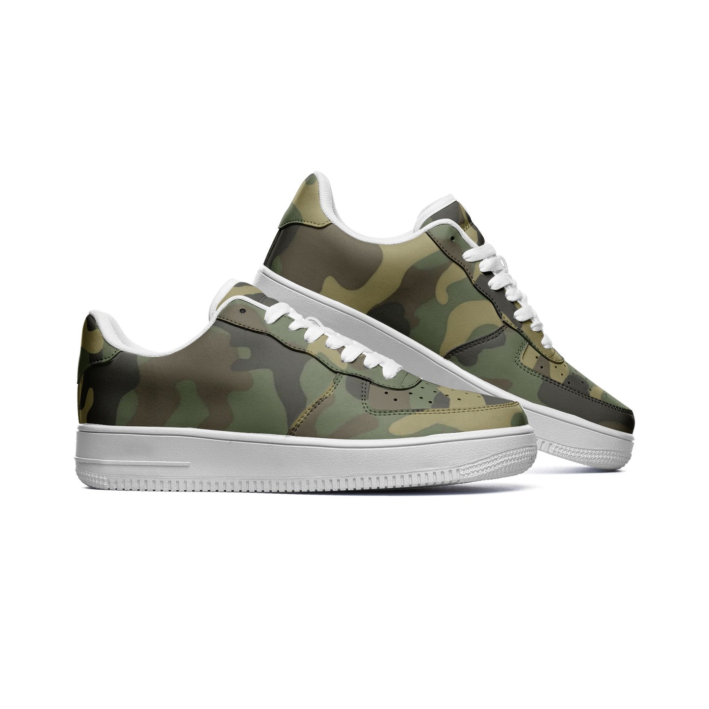 Camo Sneakers, Green Camouflage Sneakers, Camo Footwear, Military, Army, Unisex Low Top Leather Sneakers