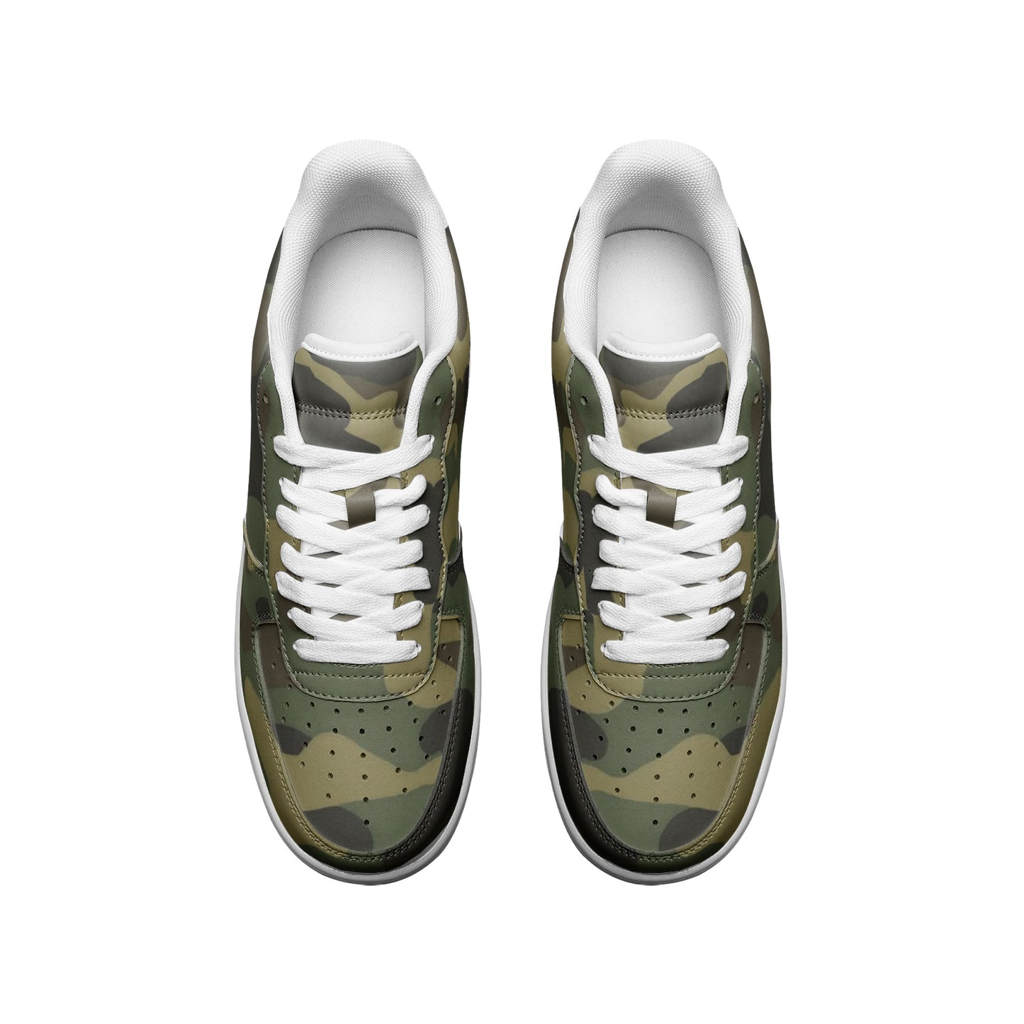 Camo Sneakers, Green Camouflage Sneakers, Camo Footwear, Military, Army, Unisex Low Top Leather Sneakers