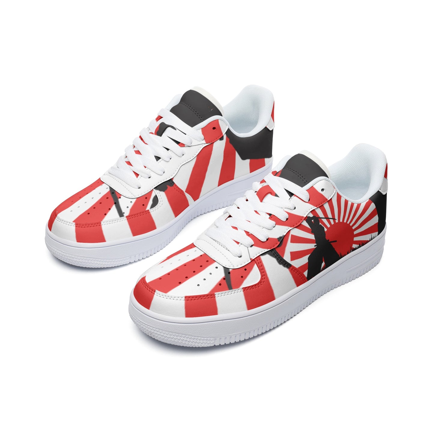 Samurai Sneakers, Japanischer Krieger, Rote aufgehende Sonne, Katana, Einzigartige Sneakers, Unisex Low Top Leder Sneakers