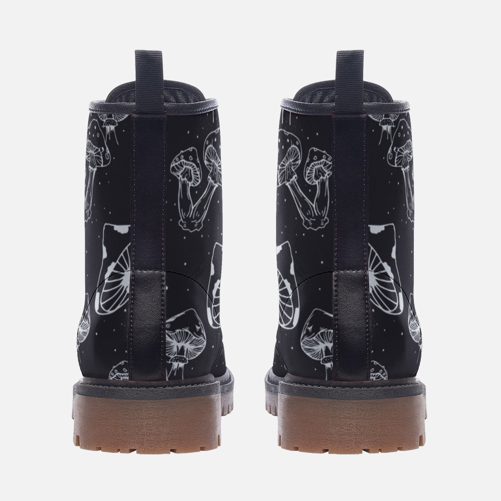 Mushroom Boots, Vegan Leather,  Combat Boots, Witchcore Festival Club, Mushroom Butterly Print Boots, Casual Leather Lightweight boots MT