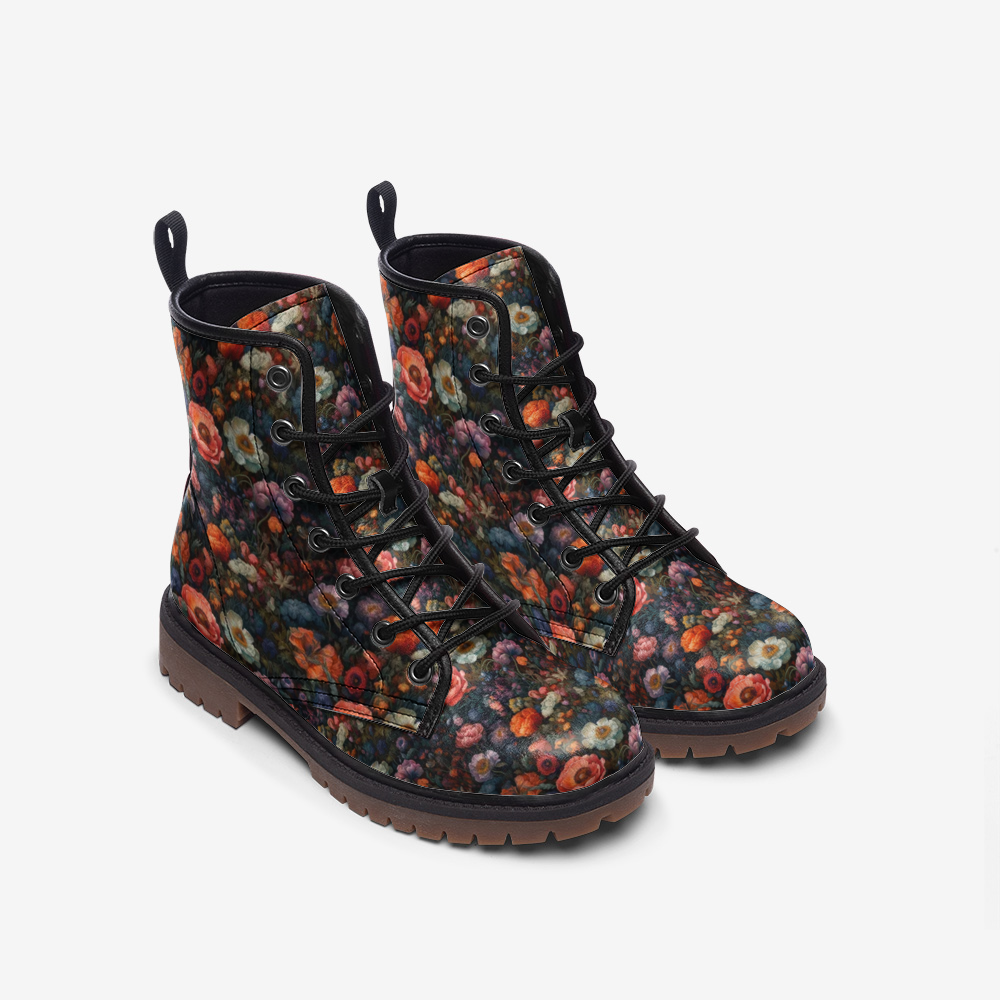 Floral Dark Academia Boots, Flowers Custom Shoes, Casual Leather Lightweight boots MT