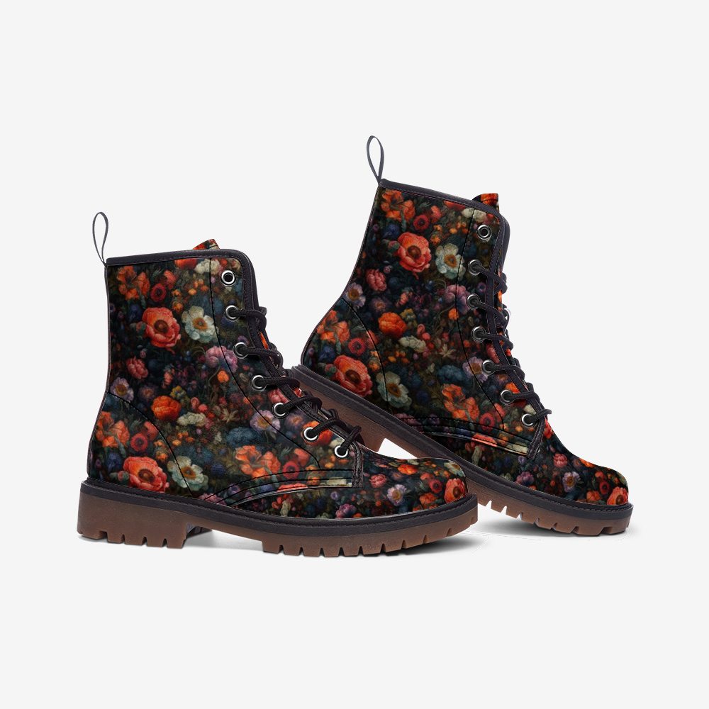 Floral Dark Academia Boots, Flowers Custom Shoes, Casual Leather Lightweight boots MT