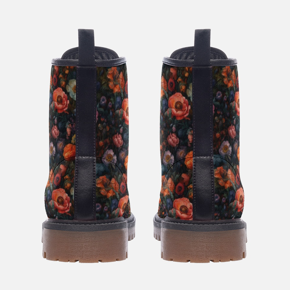 Floral Dark Academia Boots, Flowers Custom Shoes, Casual Leather Lightweight boots MT