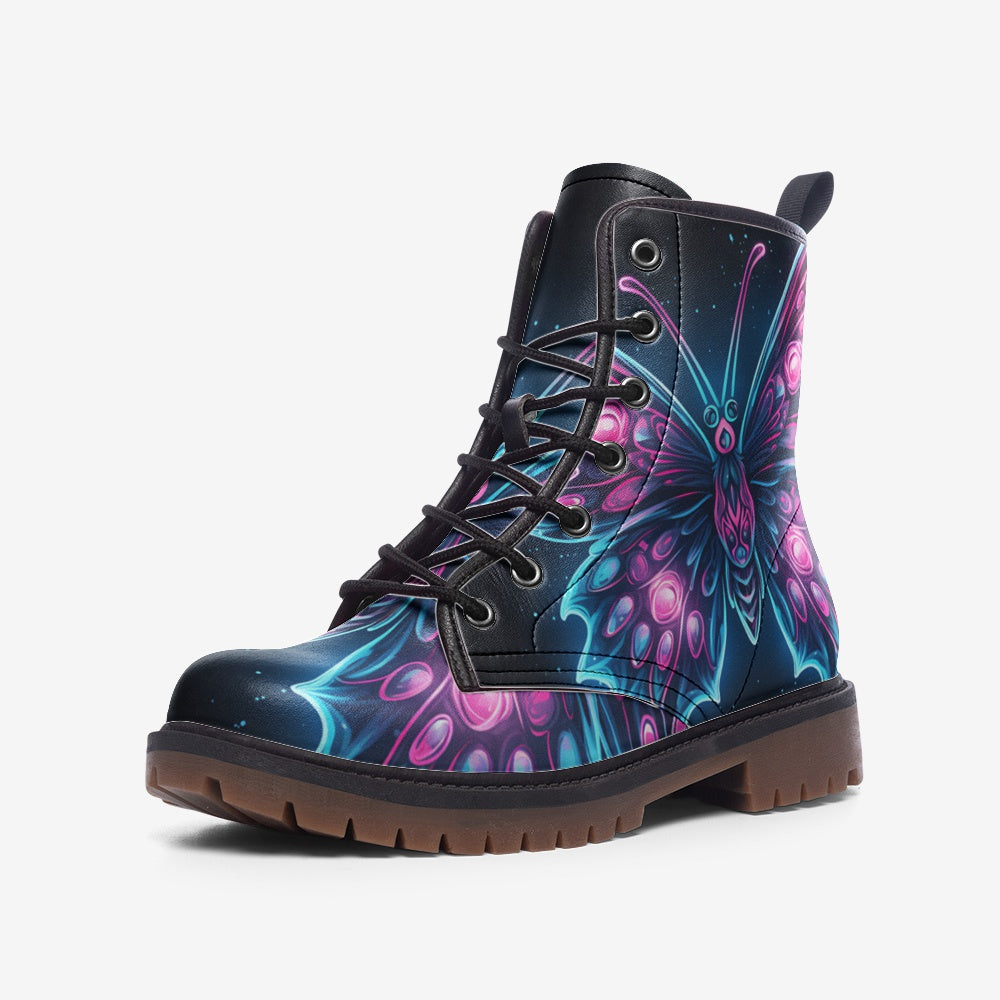 Butterfly Combat Boots, Neon Glowing, Vegan Leather, Girl Boots, Casual Lightweight boots MT