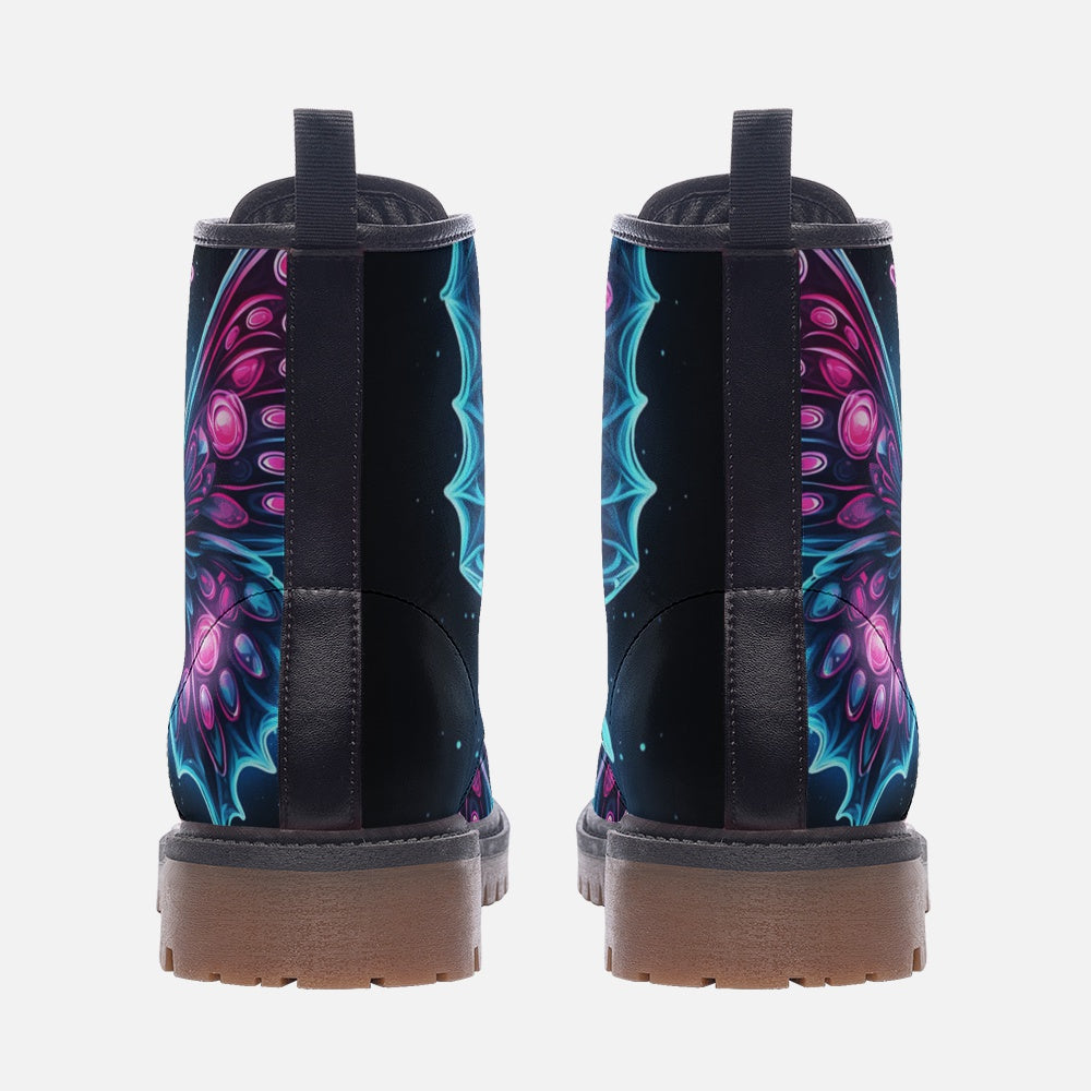 Butterfly Combat Boots, Neon Glowing, Vegan Leather, Girl Boots, Casual Lightweight boots MT