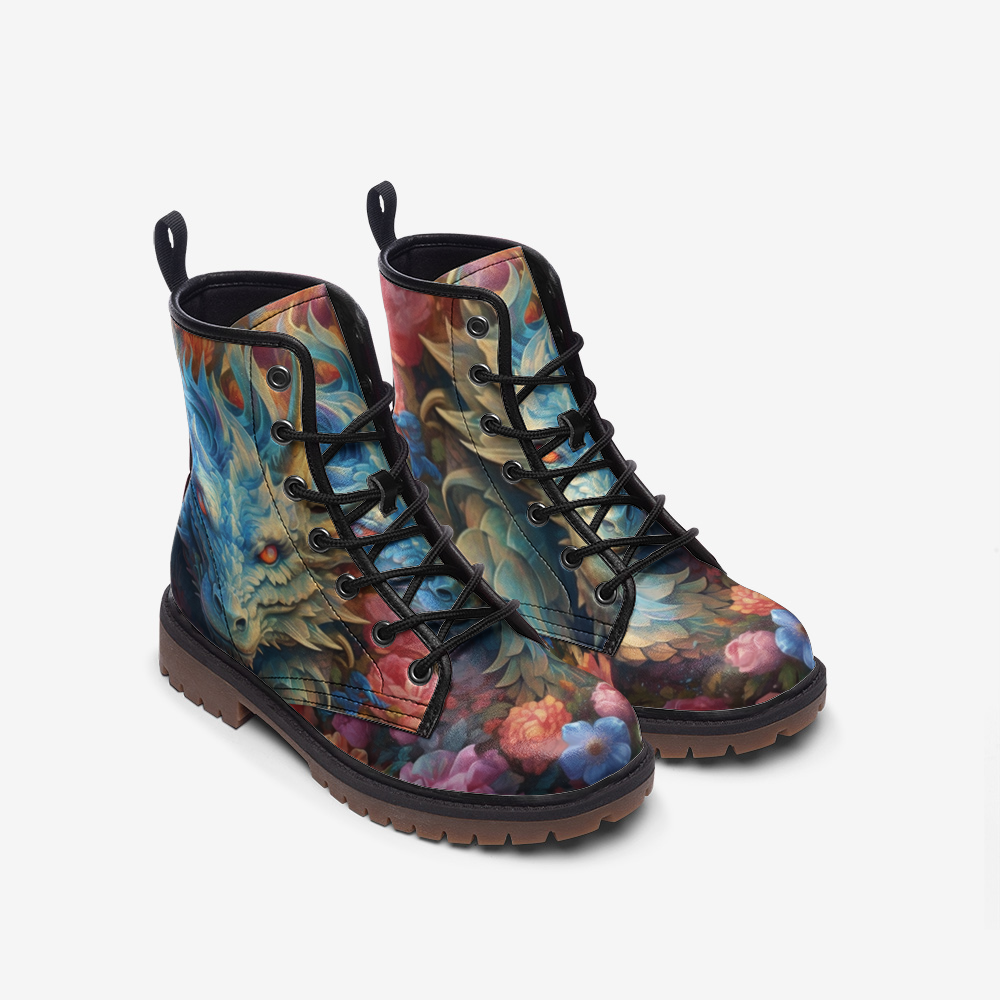 Floral Mystical Dragon Casual Leather Lightweight boots MT