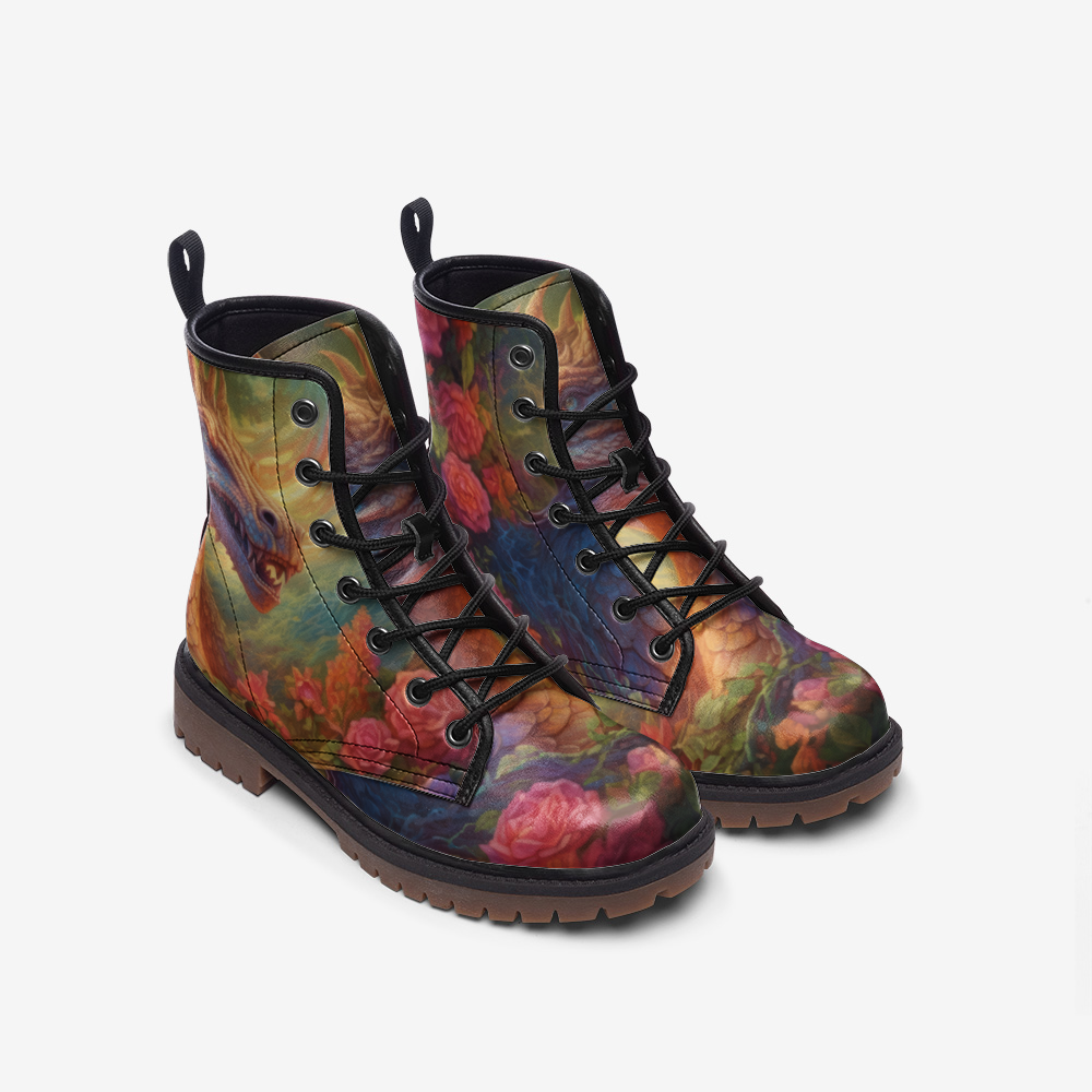 Floral Mystical Dragon Casual Leather Lightweight boots MT